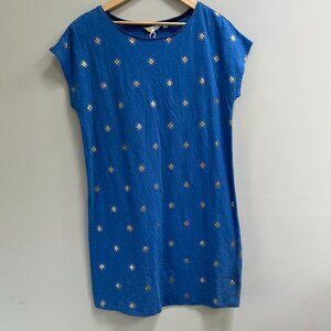 Boden Leah Jersey Blue Gold Embellished Printed Cotton‎ T Shirt Dress New US 8R